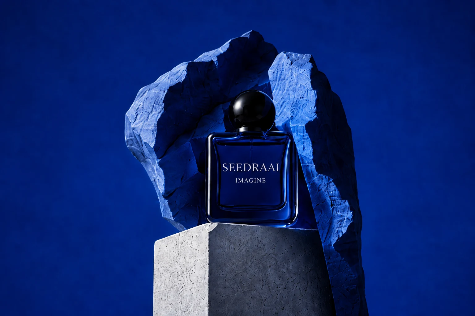 Cobalt perfume bottle in sculptural blue stone